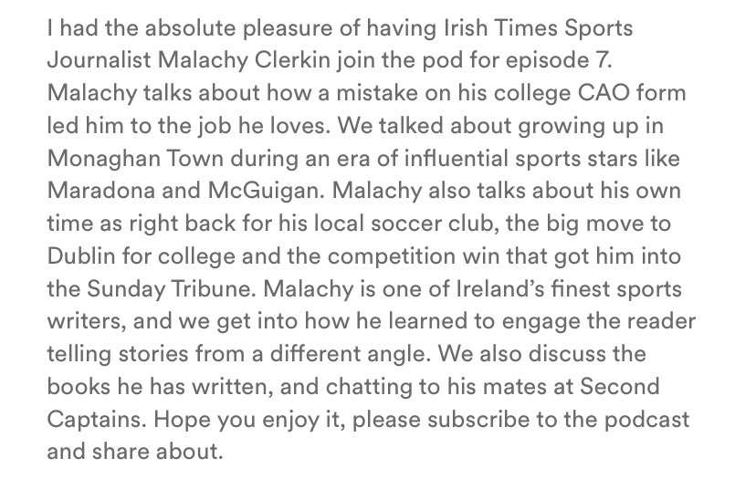 GeneralSpecPod's tweet photo. 🚨Episode 7 with @MalachyClerkin 🚨

Really enjoyed recording this!

Some of items covered
-A wonderful mistake 
-Working in bars 
-Playing Right Back
-Great lessons learnt 
-Working with his mates @SecondCaptains 

Spotify https://t.co/S7xCvbISTY

Apple https://t.co/kj3579pY2w https://t.co/kHGOsSNWaZ