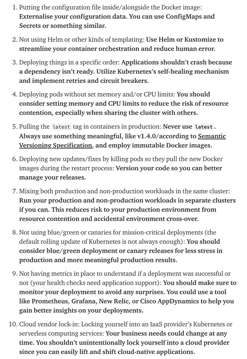 itsmesumanc's tweet photo. 10 Important #kubernetes anti-patterns to avoid 🤔
#devops #sre #bestpractises #architecture #cloudnative https://t.co/ImmyARiKXE