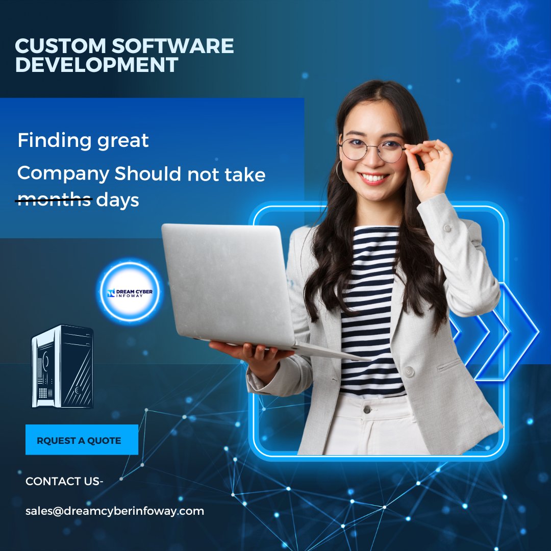 Dream Cyber Infoway makes it simple to increase your capacity for software development. Simply tell us what you're working on and what you require.
Get FREE Consultation at dreamcyberinfoway.com/services/custo…
#SoftwareDevelopment #CustomSoftware #DevelopmentCompany #SoftwareDevelopmentAgency