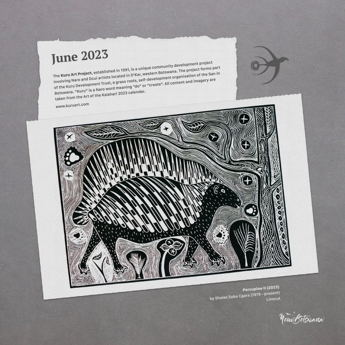 June celebration of Botswana arts and culture. Contemporary bushmen art from the Kuru Art Project in Botswana. Imagery taken from the Art of the Kalahari 2023 calendar. #celebration #botswana #art #culture #contemporary #bushmen #finearts #artist #creative #africa