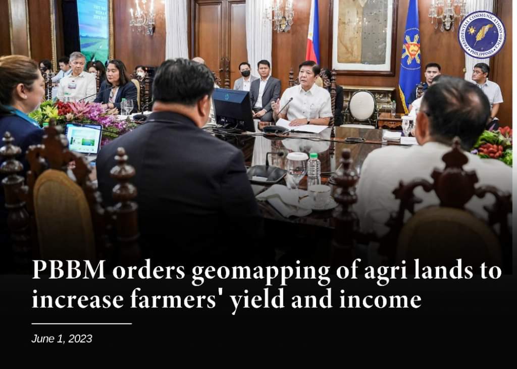 President Ferdinand R. Marcos Jr. wanted all agricultural lands in the country to undergo geomapping to establish soil maps for specific agricultural products to ensure increased yield and improve farmers’ income.

Read: pco.gov.ph/J6UruS