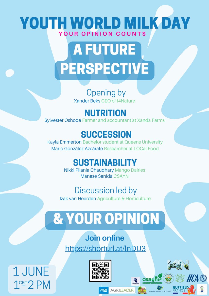 youthwmd's tweet image. Happy youth world milk day! Join us today, and be part of the future of milk. 🐄Various topics will be covered,  If you want to listen and share your opinion, join us online via shorturl.at/lnDU3. #EnjoyDairy #WorldMilkDay2023 all you need is milk right?🥛@GlobalDairyP