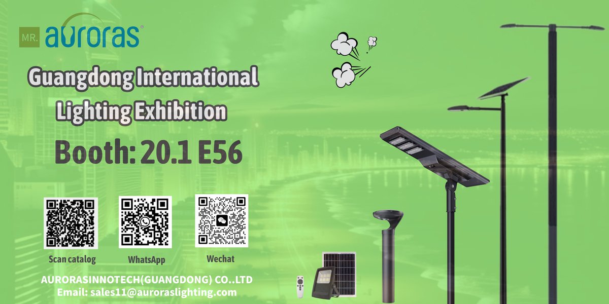 Solar Street Light--Auroras
Guangzhou International Lighting Exhibition
Welcome to visit our Booth: 20.1 E56

#solarlight #solarstreetlight #solarledlight #solarbollard #solarfloodlight #solargardenlight #ida #verticalpole #allinonesolarstreetlight #fair #exhibitio #lightingfair