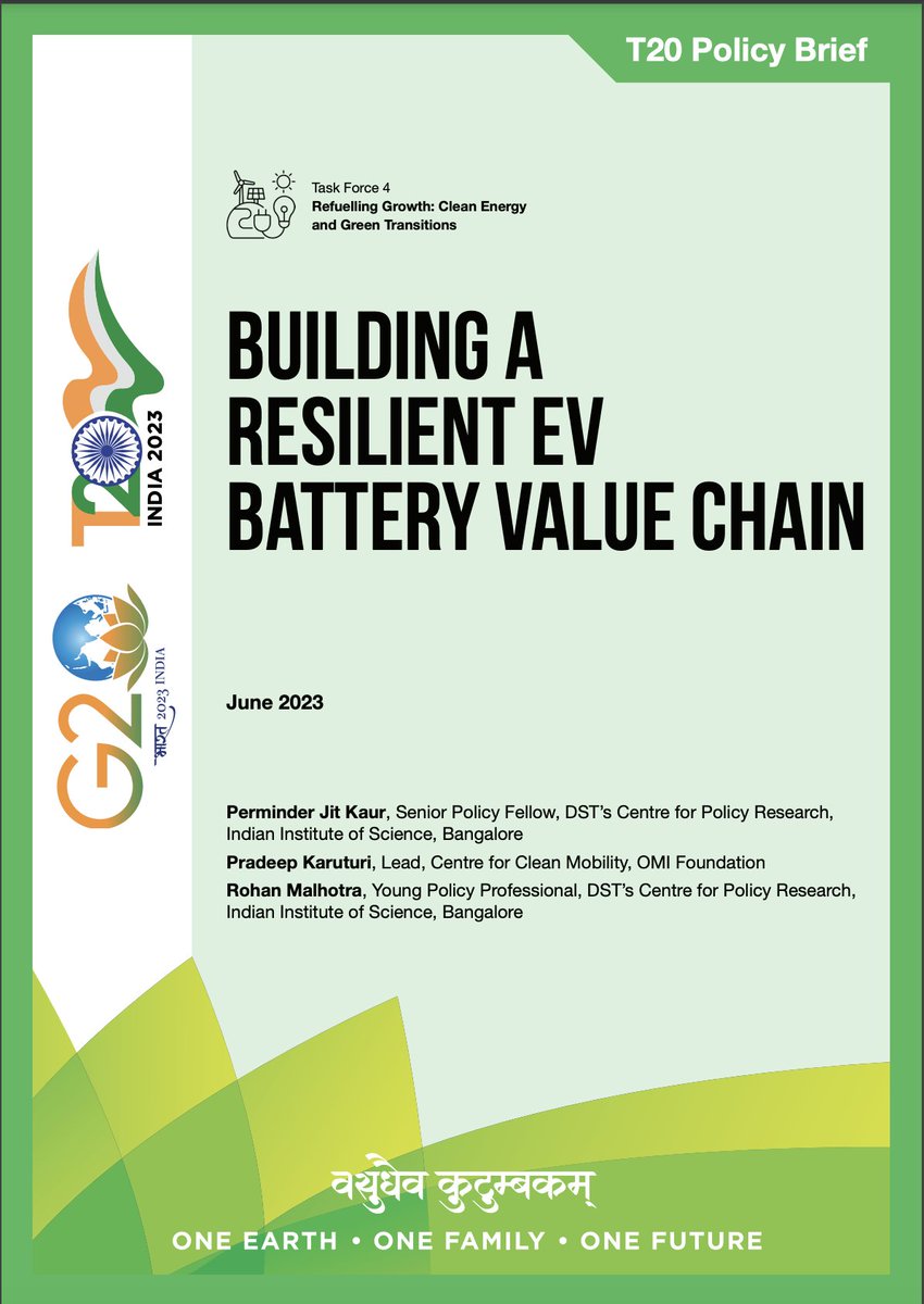 Building a Resilient #EV Battery #ValueChain

Read the @T20org Policy Brief by @DuaPerminder, @KaruturiPradeep and @rmthexplorer. 

👉 shorturl.at/wFJWZ

#G20India @g20org
