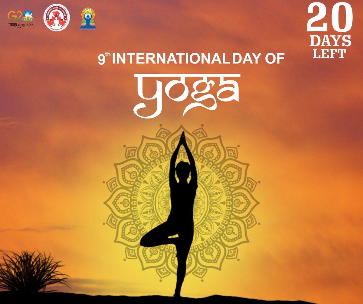 International day of Yoga 2023
Count down started
20 Days left only 

#IDY2023Countdown #GujaratStateYogBoard #yoga #yogaflow #yogapractice #Gujarat #yogabenefits #IDY2023 #yogapose #technique #parsvabakasana #yogafit #instayoga #yogaplay #photobomb #ekapadakoundinyasana…