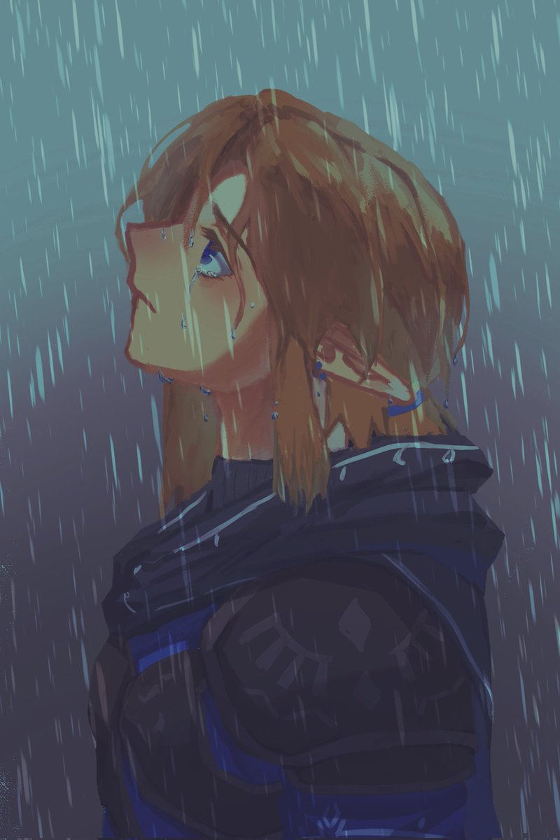 #Zelink  #ゼルダの伝説 ＃TOTK
cry in the rain
（Link after getting the mastersword😢😢😢😢my imagine