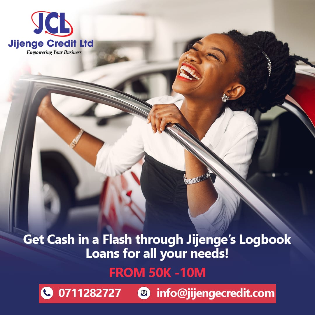 Are you caught up in an emergency? We can give you a boost.

Get quick loans against your logbook in 1hr!
☎ 0726282727/ 0711282727/ 0114282727
📧 info@jijengecredit.com

#jijenge #quickcash #quickloans #smartborrowing #logbookloans #1hrloans #loans #salaryloans #advanced #money