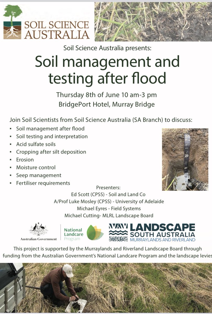 SA Soil Science (@sasoilscience) on Twitter photo ONE WEEK TO GO UNTIL SSA SA BRANCH SOIL WORKSHOP!
Got soil management questions following high water levels? Book below to talk to soil experts in SA about soil tests, interpretation and management! #soil <a href="/soilpED/">Edward Scott</a> <a href="/PitCritic/">Michael Eyres</a> <a href="/envir_scientist/">Luke Mosley</a> <a href="/cutabove77/">Michael Cutting</a>
eventbrite.com.au/e/621274216907 ONE WEEK TO GO UNTIL SSA SA BRANCH SOIL WORKSHOP!
Got soil management questions following high water levels? Book below to talk to soil experts in SA about soil tests, interpretation and management! #soil <a href="/soilpED/">Edward Scott</a> <a href="/PitCritic/">Michael Eyres</a> <a href="/envir_scientist/">Luke Mosley</a> <a href="/cutabove77/">Michael Cutting</a>
eventbrite.com.au/e/621274216907