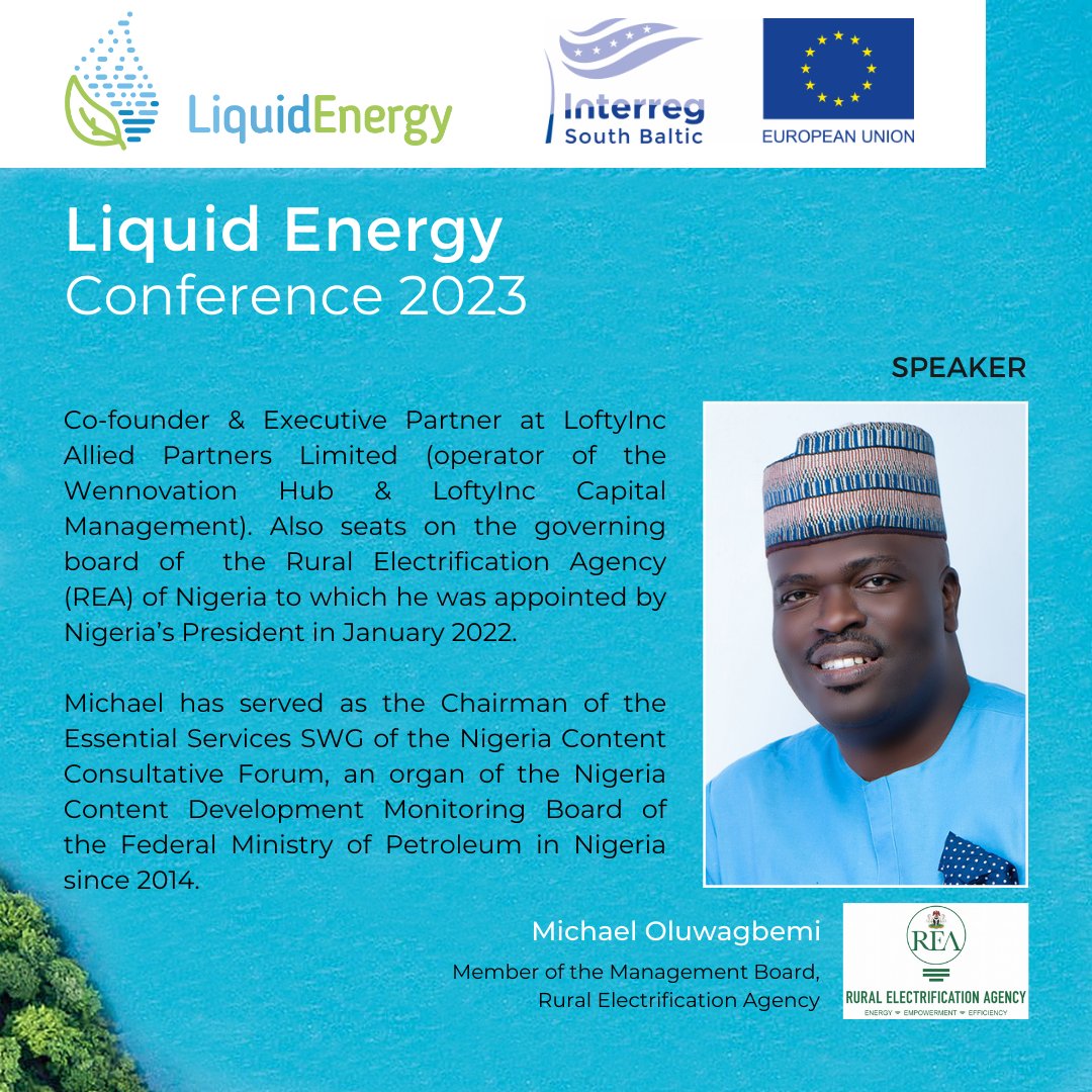 #LiquidEnergyConference2023 is coming! 🤩 Let's meet our next speaker of the nearest conference - Michael Oluwagbemi from Rural Electrification Agency, Nigeria. 🧐

Don't forget to register! 👀
👉Registration: tiny.pl/wbkt7 
👉Where: <a href="/PPNT_Gdynia/">Pomorski Park N-T</a>