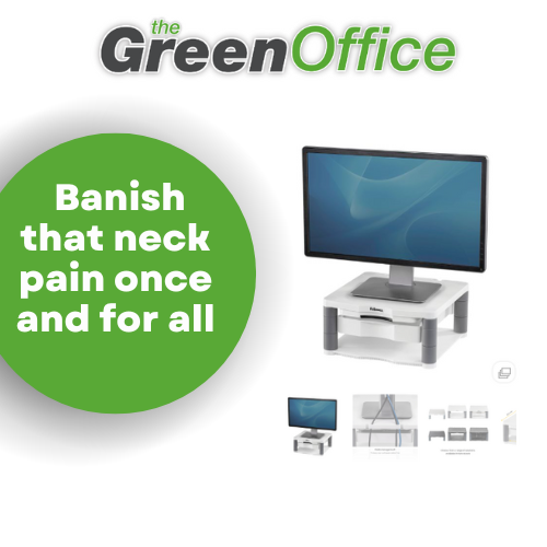 Fellowes Premium Monitor Riser
5 height adjustments: 64 - 165mm
Simple to use stacking columns
Storage drawer and built-in copyholder
Maximum weight capacity: 36kg
Colour: White

Watch here
greenoffice.ie/fellowes-deskt…