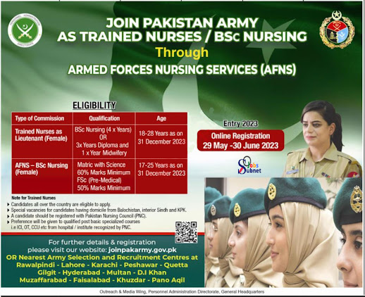 Join Pak Army as Trained Nurses - Online Registration

Jobs Link
subnetjobs.com/2023/05/join-p…

#armyjobs #pakarmyjobs #pakistanarmy #nursesjob #newarmyjobs #job #jobs #newjob