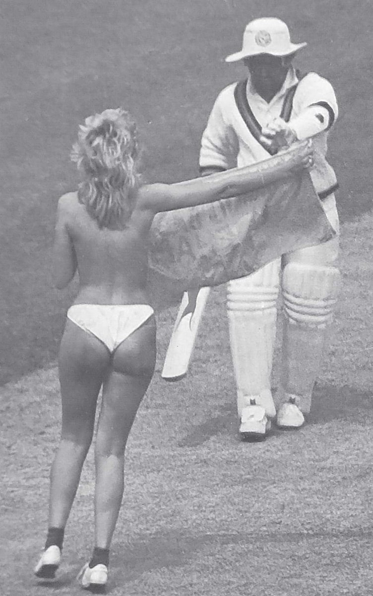 Here's a proof that cricketers are very focused on the game. 

During an English summer in 1986, a woman (half naked) runs out to the pitch carrying a banner. And Sunil Gavaskar, the batsman asks the woman to stay off the pitch. 

#Throwback