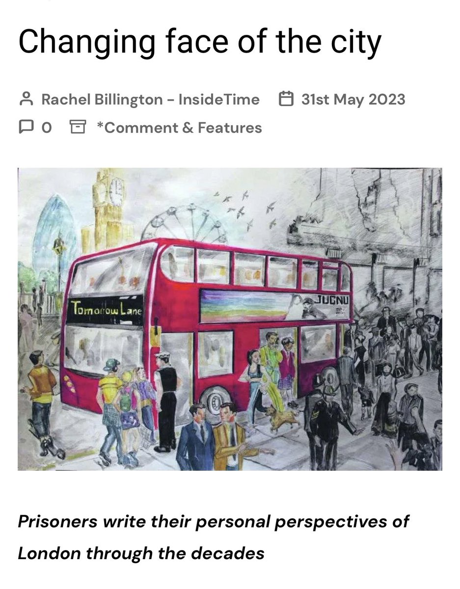 Jose Aguiar FRSA (@tabacaria) on Twitter photo Thank you to <a href="/InsideTimeUK/">InsideTime</a> for an excellent article about the booklet “Changing London 1946-2022”.“Prisoners write their personal perspectives of London through the decades”
insidetime.org/changing-face-… Thank you to <a href="/InsideTimeUK/">InsideTime</a> for an excellent article about the booklet “Changing London 1946-2022”.“Prisoners write their personal perspectives of London through the decades”
insidetime.org/changing-face-…