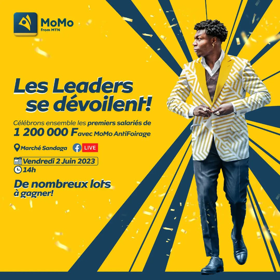 MTNCameroon's tweet photo. On s'en va célébrer les leaders comme ça.😎
RDV ce Vendredi 02 Juin dès 14h au marché Sandaga, pour arroser les salariés de l'Anti-Foirage.

Prépare-toi à t'amuser et à gagner de nombreux lots en ligne comme sur place.😉
#MoMoAntiFoirage #MoMoLeader https://t.co/nJfXUtfyJM