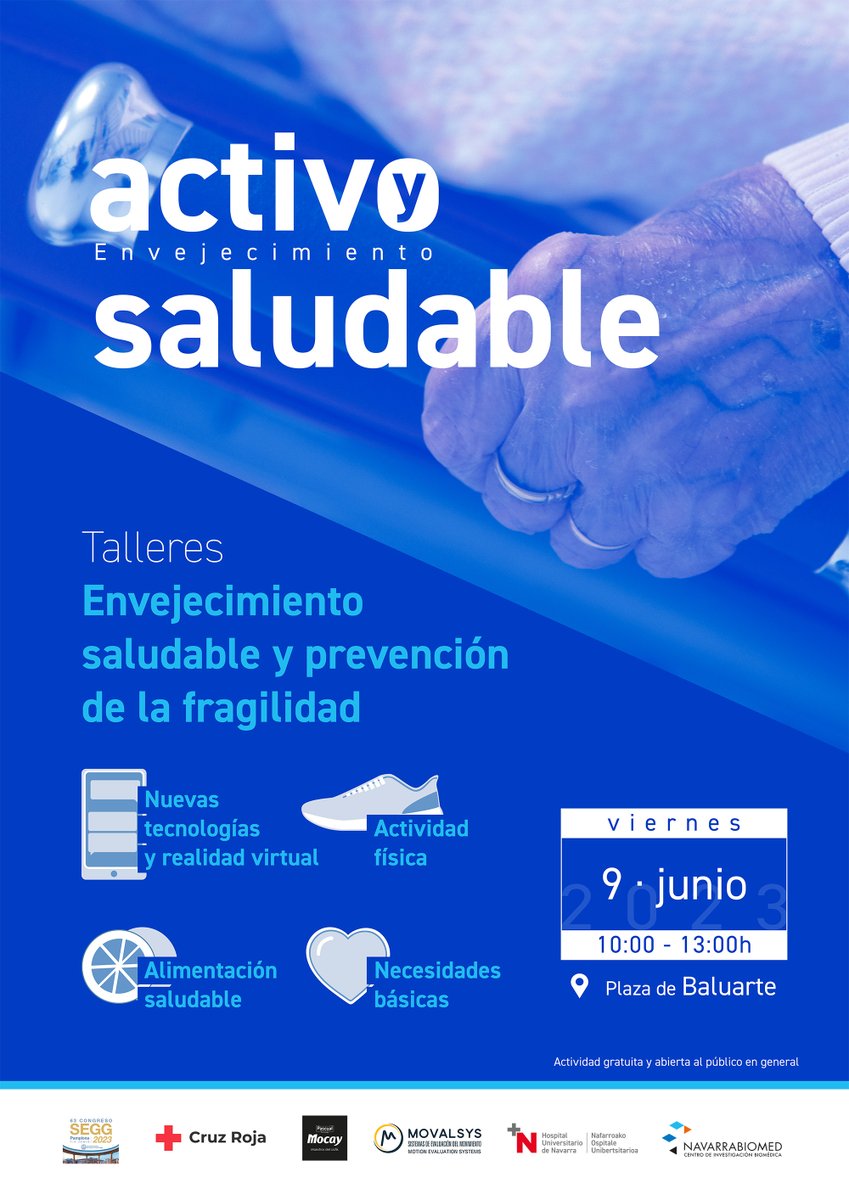 #EnvejecimientoActivoySaludable Organizamos talleres de envejecimiento saludable y prevención de la fragilidad para las personas mayores, sus familias y cuidadores/as.

¡Participa y aprende a envejecer con salud!

🗓️ 9/06/2023
🕙 10-13h
📍 plaza Baluarte - Pamplona
Entrada libre