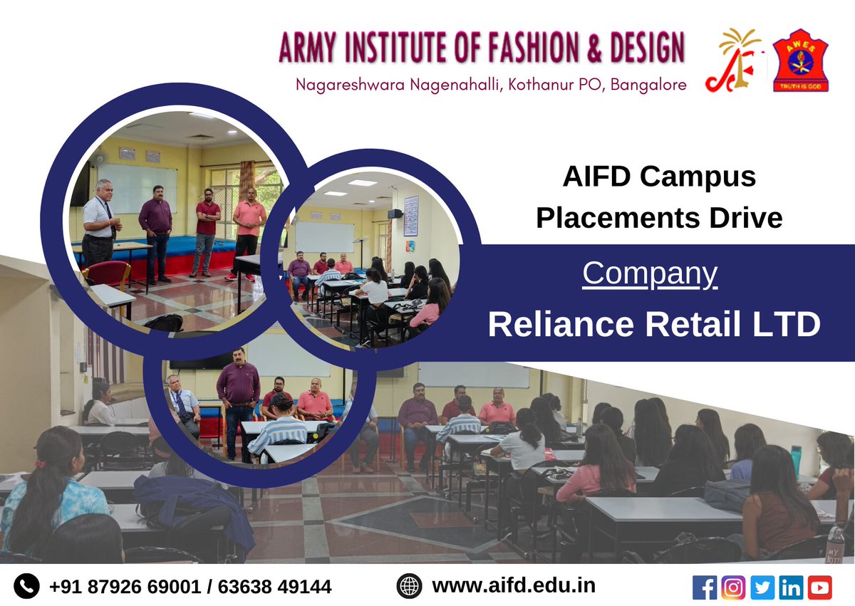 Reliance Retail Limited visited AIFD campus for placements. 

Link in Bio

#aifdplacements #reliance #aifdians #campusplacements #college #aifd #relianceretail #retail #indianretail #visualmerchandising #portico #fashionnlifestyle #fashionandbigbazaar #fbb #metro