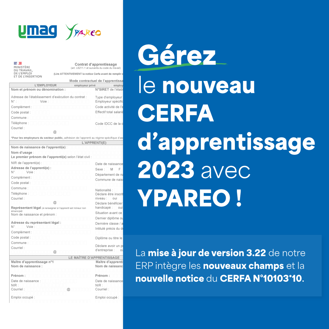 ymag_sas's tweet photo. 📄| La nouvelle version du logiciel #YPAREO intègre la notice et les nouveaux champs du nouveau formulaire #CERFA #Apprentissage 10103*10 mis en ligne depuis le 20/04/2023 par l’État. #CFA #OFA infos dans notre article dédié aux acteurs de la #formation👉https://t.co/rLZ9qmbdy4 https://t.co/27LQTrTpIn