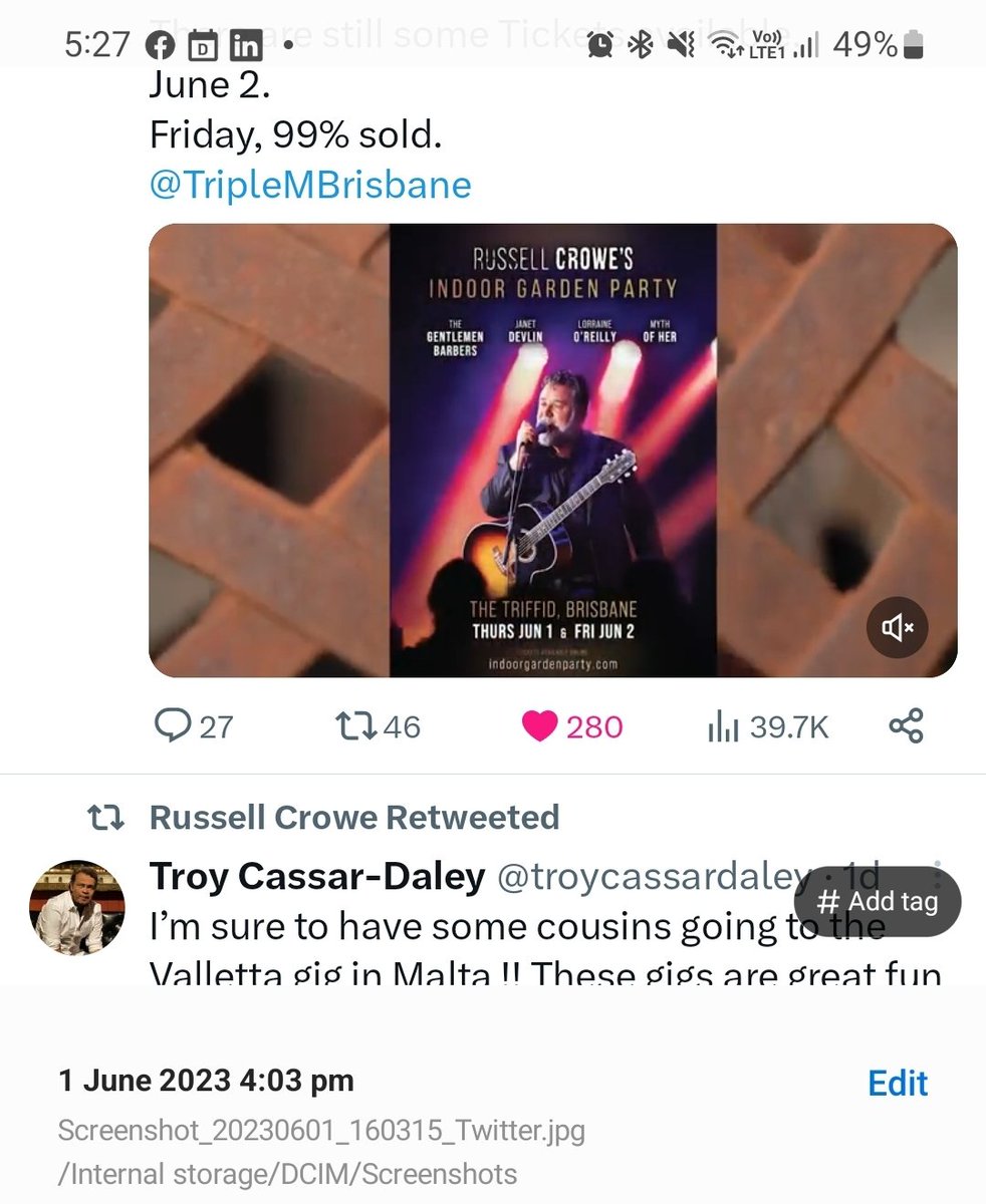 QLDSusanAustin's tweet image. What I literally took a screenshot at 4pm, to get home &amp;amp; try &amp;amp; book Fri, as soooo sad I missed your Goldie gig as son &amp;amp; I away on O/N film shoot 4hrs away and now the 99% is Sold I'm Brisbane 😭😭 I guess I'll buy your DVD &amp;amp; pretend .....as Malta's a bit far! #Chookas #weloveyou