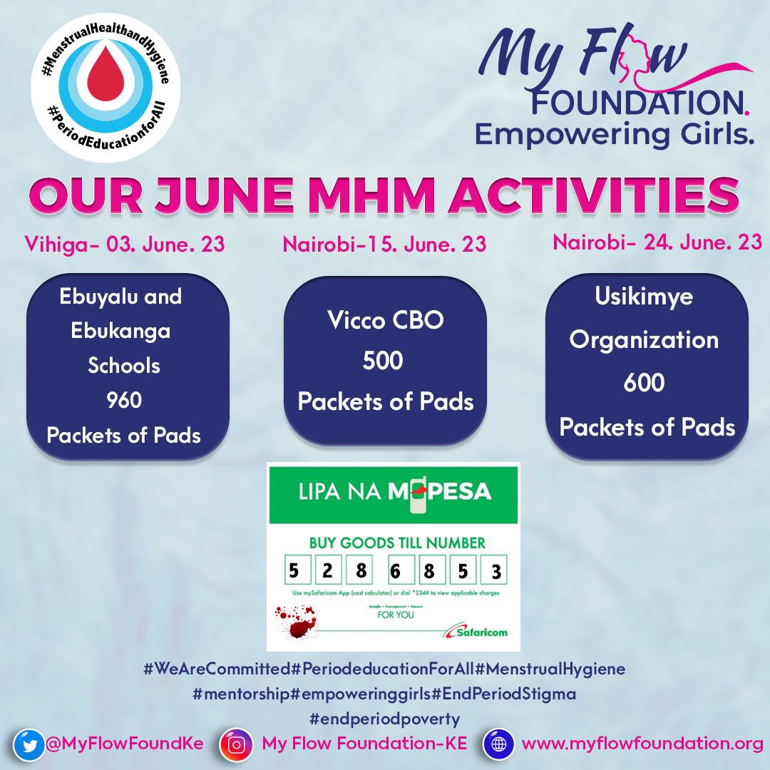 Our June #MenstrualHygiene and #MenstrualHealthManagement calendar.

#WeAreCommitted #menstrualhealth #menstrualhygiene #perioddignity #endperiodpoverty #EndPeriodStigma #PeriodeducationForAll #empoweringgirls #dignityforthegirl