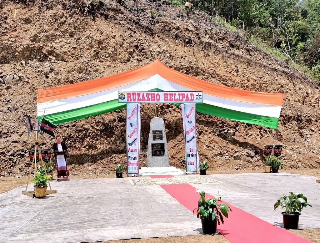 Assam Rifles dedicates helipad at historic Ruzazho village, Phek district of Nagaland today. 
Constructed by Indian Army Engineers, in record 6 months, is christened Netaji Ruzazho Helipad and will facilitate emergency and tourism services in the region.

-PRO (Defence) Kohima