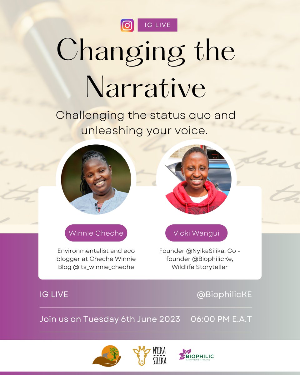 ✨📚Happy New Month! Join us on Tuesday, June 6th for our #BiophilicLive session at 6 PM E.A.T hosted by @VickiWangui and featuring the @WinnieCheche! We're coming together to discuss 'Changing the Narrative' and the power of community-led storytelling. #MadarakaDay2023