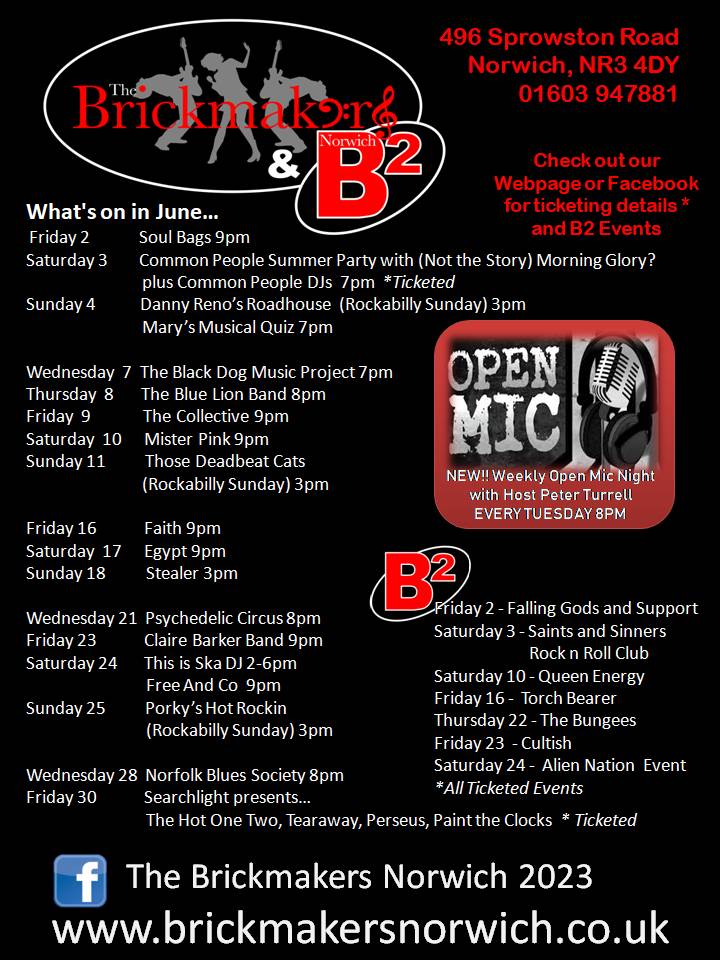 A great month of music lined up at the Brickmakers and B2....
@CityOfAle <a href="/nr3beermile/">The NR3 Beer Mile</a>
<a href="/WhatsOnNorwich/">Norwich Events</a> <a href="/NorwichPubs/">Norwich Pubs</a> <a href="/NorwichNow/">Norwich Now</a> <a href="/NorwichEvents/">Norwich Events</a> <a href="/VisitNorwich/">VisitNorwich</a>