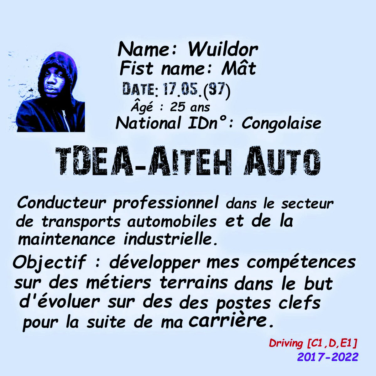 WuildorMat's tweet image. @RFI je suis à la recherche d'un emploi en qualité d'un chauffeur professionnel tout travaux. 
+243821583515 WhatsApp
www.matelmat441@gmail.com