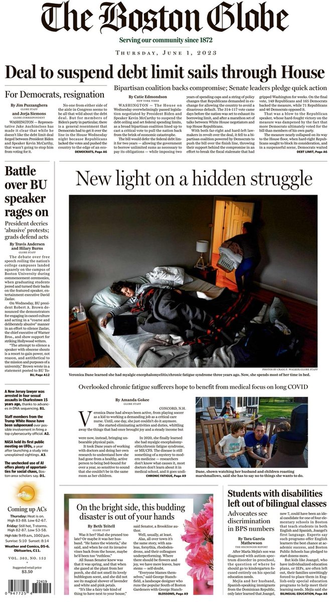 🇺🇸 New Light On A Hidden Struggle

▫Overlooked chronic fatigue sufferers hope to benefit from medical focus on long Covid
▫@amanda_gokee 🇺🇸

#frontpagestoday #USA @BostonGlobe