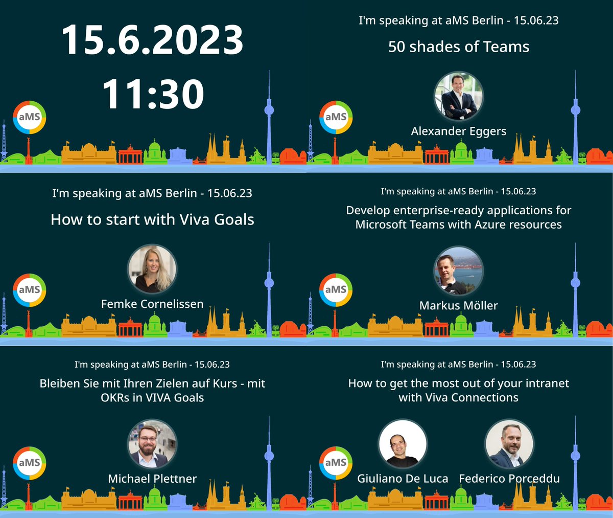 HansBrender's tweet photo. At 11:30 CEST: 2nd round w/ 5 paralell Sessions (3 Hybrid, 2 Online) at #aMSBerlin running w/ @eggers_alex @Femkedebruin @Moeller2_0 @plemich @DeLucaGiulian & @FedericoSPDev. Event is free, but you must register now:
https://t.co/R1YC4tRFYc #MicrosoftTeams #Viva #Azure #Hubraum https://t.co/i1kdQN9N9I