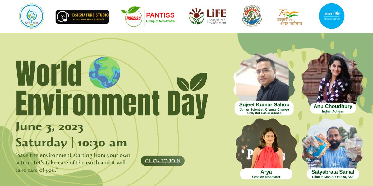 Tune into our World Environment Day 2023 YouTube live event with celebrity environmentalists.
Join using the link: youtube.com/live/s1fxb3h1R…

Date: 3rd June 2023
Time: 10.30 AM
Where: YouTube Live (Youth4Water Plus)