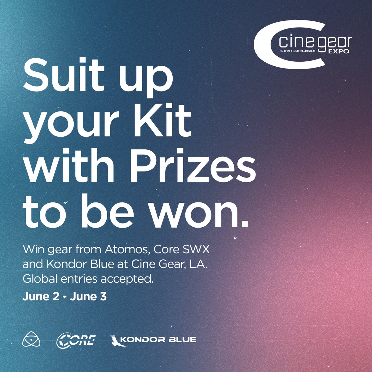 We have partnered with @KondorBlue and @coreswx for @CineGearExpo 2023 to give away a suite of filmmaking prizes. Learn more: ow.ly/2j3Y50OBpnC. #Atomos #KondorBlue #CineGearExpo #Atomos #CoreSWX #Tradeshow #Production #PostProduction