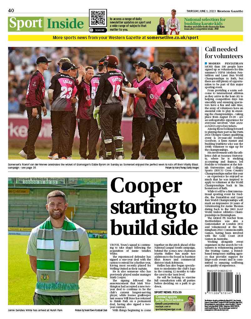 #Sport in this week's Western Gazette: League & Cup double for @PenMillLadies, @TauntonAcademy win National Cup; @Tauntonbaseball win double header; Ned Leonard extends @SomersetCCC contract; @tauntonschool netball sides enjoy good season; Siblings selected for JKS 2/3