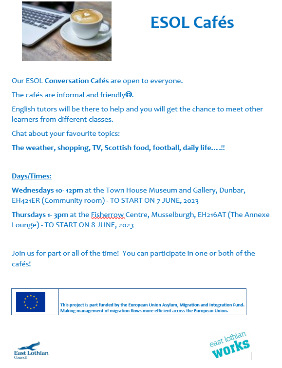 Our ESOL Conversation Cafes are open to everyone, and are a great way to improve your English skills in an informal and friendly place!