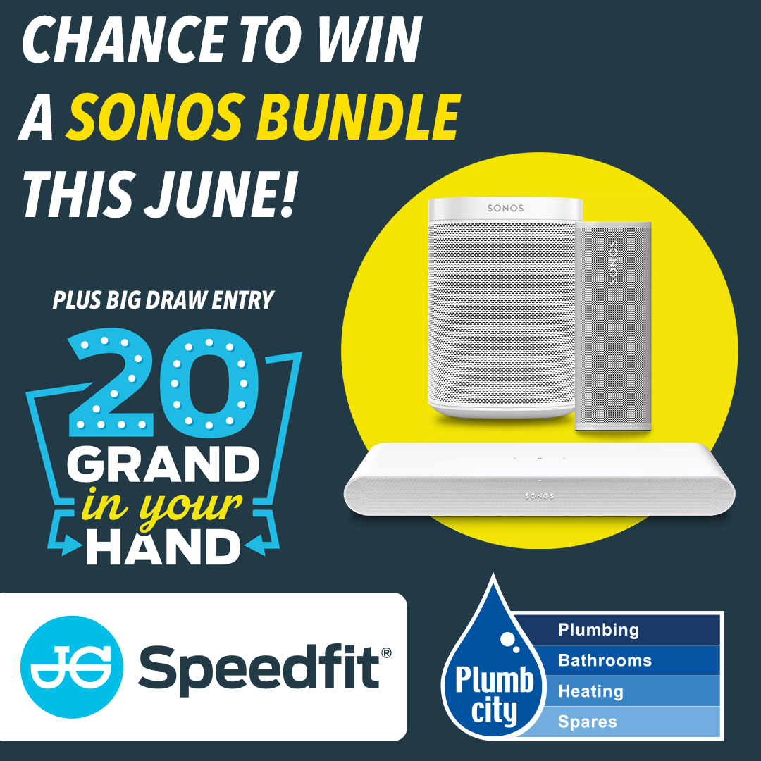 There's a chance to win a SONOS BUNDLE (worth £1k) with JG SPEEDFIT this month! Just pick up a promo 10 pack of 15mm Equal Elbows from your local Plumbcity to enter their prize draw (+ £20k prize draw entry). T&Cs apply. zurl.co/aFRf #plumbing #fittings 
@JGSpeedfit
