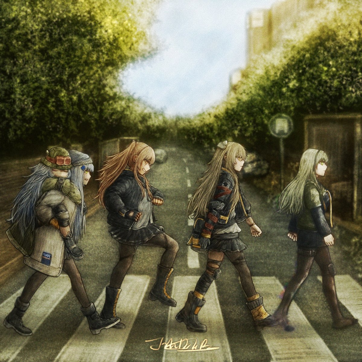 404
Parody of the Abbey Road album cover.
Thank you for CM :D
#ドールズフロントライン 
#소녀전선 
#少女前线 
#GirlsFrontline 
#ドルフロ 
#HK416 #G11 #UMP9 #UMP45 #UMP40