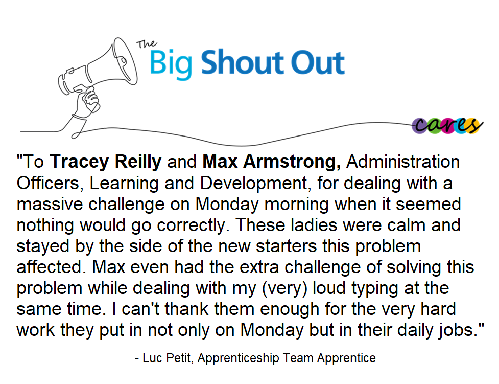 Congratulations to Tracey and Max for their Big Shout Out last week! 🙌🥳