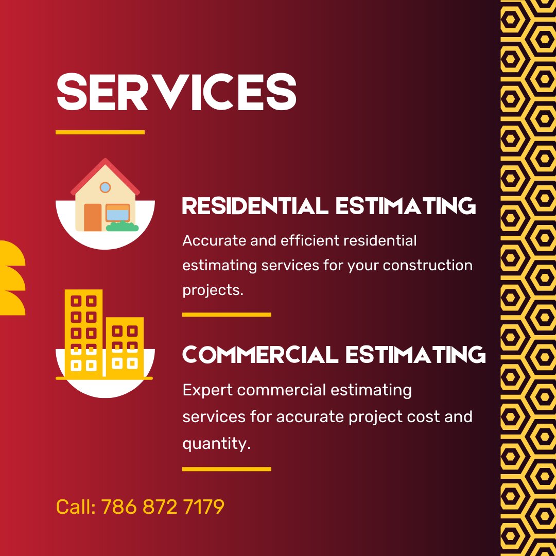 ✅ Our Services:

📌 Residential Estimating:
Accurate and efficient residential estimating services for your construction projects.

📌 Commercial Estimating:
Expert commercial estimating services for accurate project cost and quantity.

ableestimating.com Call: 786 872 7179