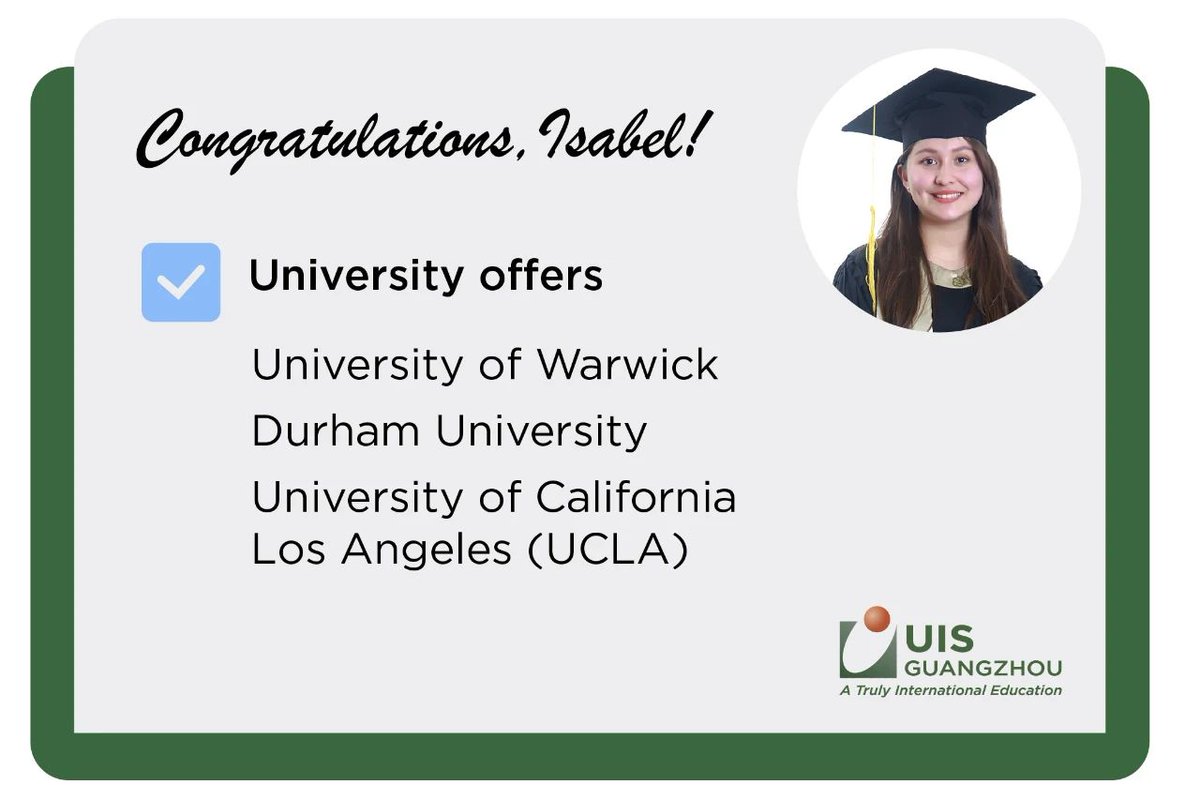 University Offers | Well done, Isabel ! (May 2023)
Link : utahloy.cn/gz/university-…
At UISG, we’re celebrating the exceptional university offers our graduates are receiving. A huge congratulations goes to Isabel, who’s achieved the following offers.
#uisg #utahloy #universityoffers