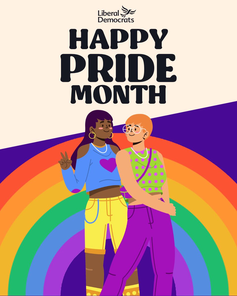 Pride Month begins today.

We celebrate the progress made in LGBT+ equality and the achievements of LGBT+ people in our society.

Liberal Democrats will keep fighting for the rights of the entire LGBT+ community in the UK and beyond, until true equality is achieved.

Happy Pride!