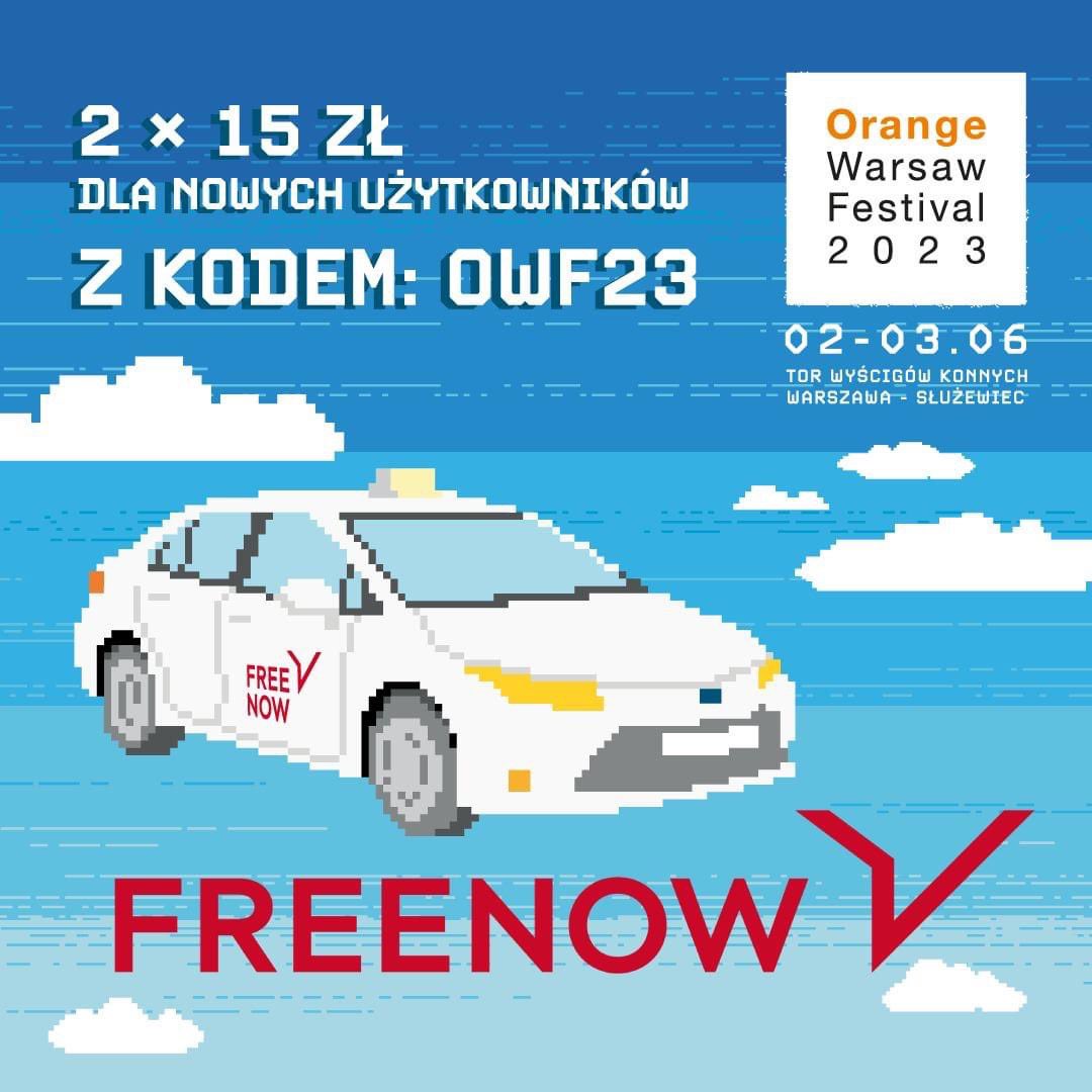 Jedź na festiwal z @FreeNow_PL🚕 🛴nowi użytkownicy z kodem OWF23 otrzymają2x15zł na wszystkie usługi dostępne w aplikacji FREENOW. Zamów tani przejazd w opcji Lite lub wybierz szybką i zwinną🛴a po koncertach udaj się na nasz postój, gdzie znajdziesz specjalną zniżkę50%na powrót