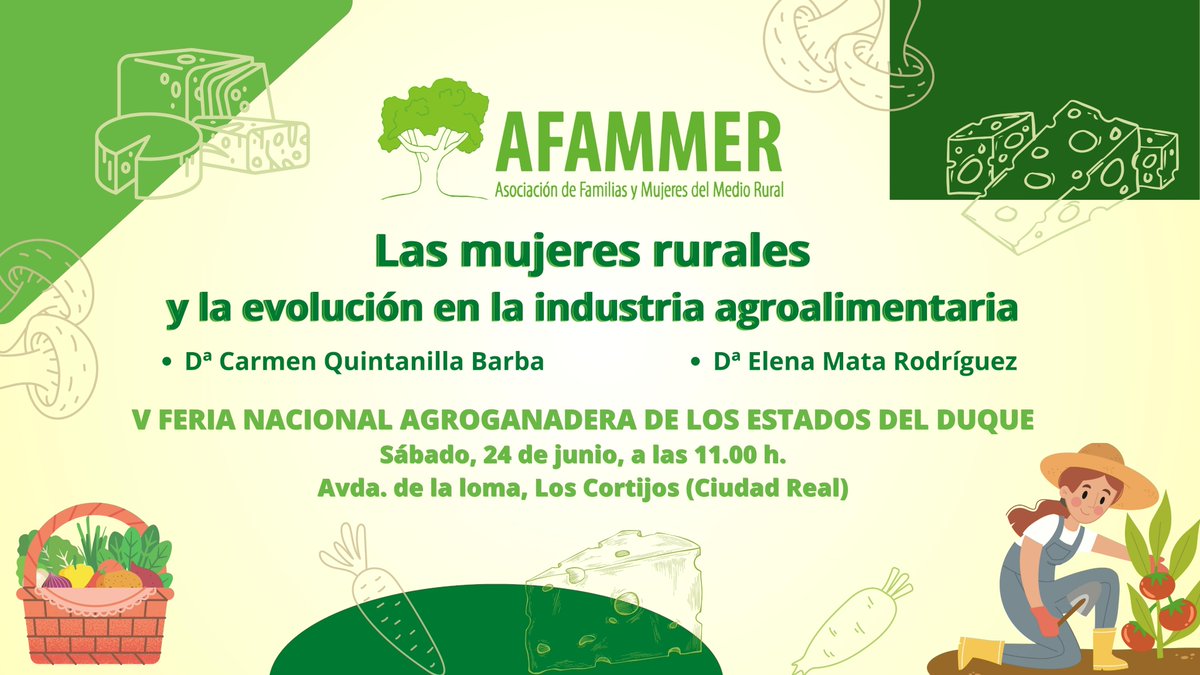 📣Afammer participa en Ferduque 2023

👩🏼‍🌾El papel de la #mujerrural en la industria agroalimentaria🥩

V Feria Agroganadera de los Estados del Duque🐑

🗓Sábado 24 de junio a las 11.00 horas

📍 Los Cortijos (Ciudad Real)

¡Te esperamos!