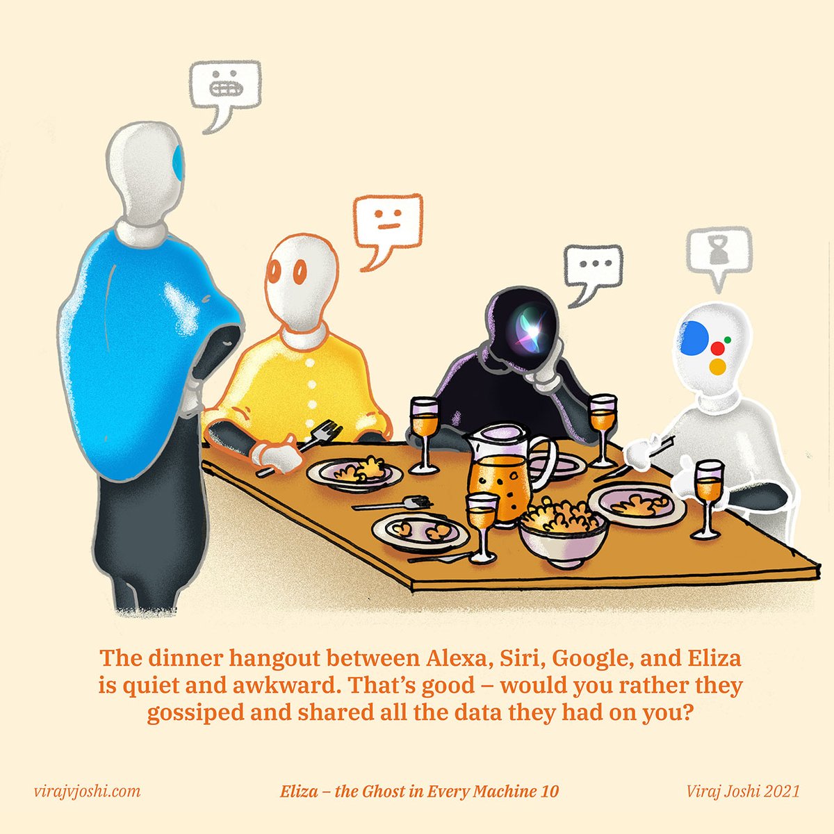 Eliza - The Ghost in Machine 10
by <a href="/virajvjoshi/">Viraj Joshi</a>

#elizaai #speculativedesign #artificialintelligence #webtoon #genai #heysiri #okaygoogle #alexa