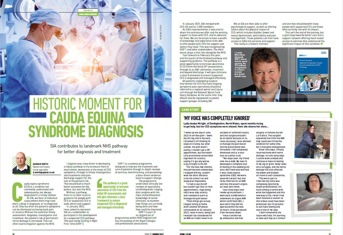 ✨Huge thanks to @spinalinjuries and especially SCI specialist nurse Damian Smith for a fantastic article on our recent Cauda Equina Syndrome pathway in SIA's quarterly magazine, Forward.
Give it a read!
Full article▶️bit.ly/42ikmYx
CES pathway▶️bit.ly/3C7TcJk