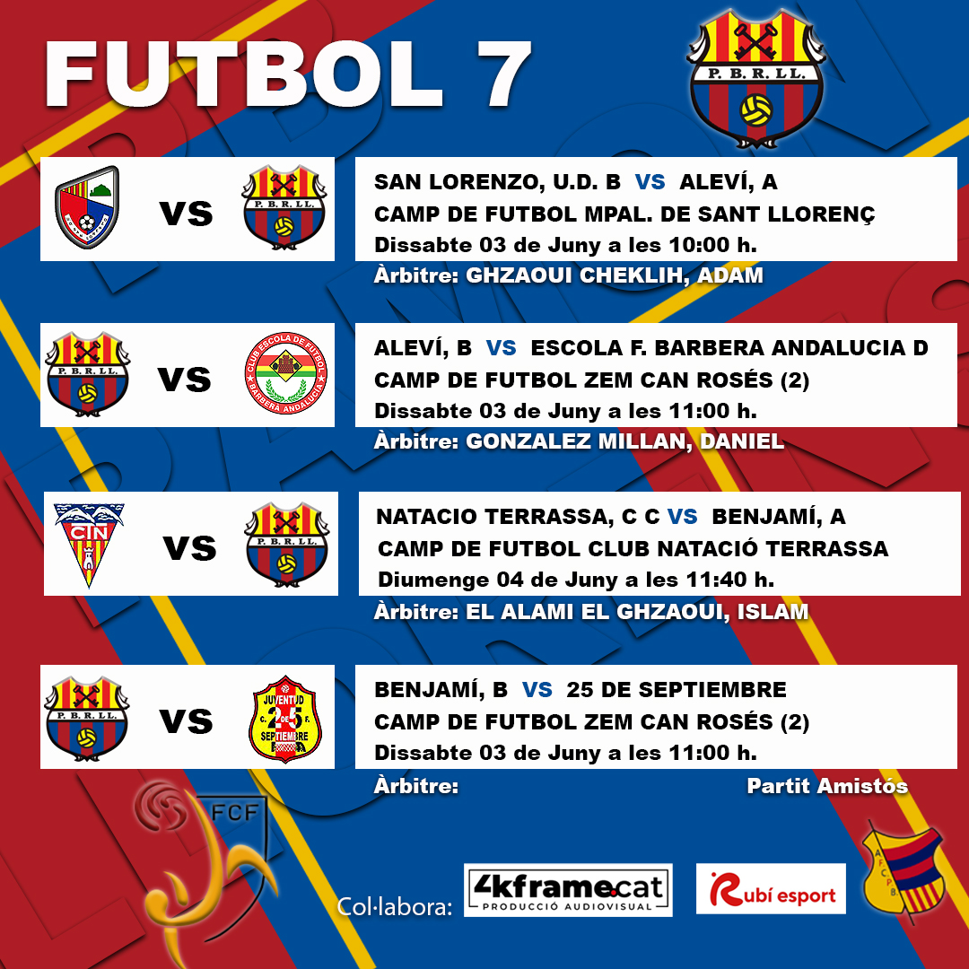 pbramonllorens's tweet photo. 🔵🔴🔵🔴 @pbramonllorens 
⚽️Horaris Cap de Setmana
🗓️ 3/4-Juny-2023

✅No us oblideu de venir a donar suport al primer equip!!!, Copa Catalunya

💯Penya!!! Viu la Penya!!!

#rubicity #rubiesports #agrupacioFCB #futbolcat #futbolbase #fcf https://t.co/B6XQ797jcQ