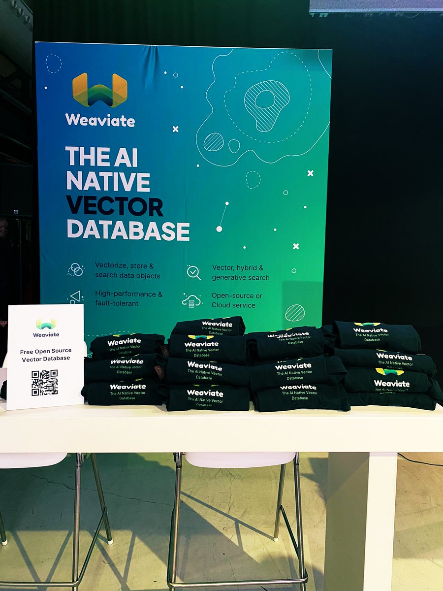 femke_plantinga's tweet photo. Say hi to us at @thejsnation today! 

Sebastian, Andy, Wera and Eric and I are at the Weaviate booth🤩

Btw the shirts are going faaasssst, so come get yours! 🚀 https://t.co/SQfA1NqXMJ
