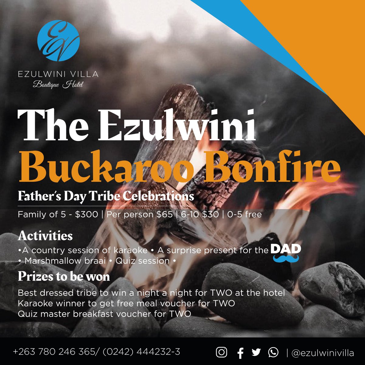 We are hosting the biggest bonfire this year for Father's Day- themed The Ezulwini Buckaroo Party. It's family time everybody! Giddy up and secure your spot.Come and have a fun-packed evening as we celebrate our Cowboys.We have lots of prizes to be won and family fun activities.