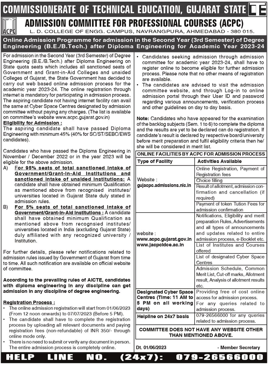 gecpalanpur2009's tweet photo. Advertisement for Admission in Diploma to Degree (D2D) Engineering Course 2023. https://t.co/LoMBLIvBZJ