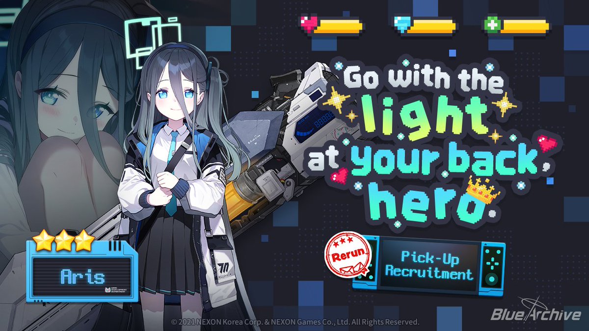 EN_BlueArchive's tweet photo. [Rerun Pick-Up Recruitment Preview]

A Rerun Pick-Up Recruitment will begin on 6/6 (Tue)!
Pick-Up Student: 3★ Aris

Pick-Up Recruitment Schedule: 6/6 (Tue) 2:00 – 6/13 (Tue) 1:59 AM (UTC)

#BlueArchive https://t.co/NI9VHeBHFl
