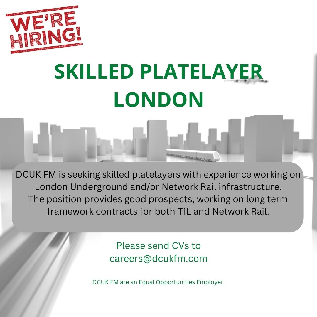 dcukfm's tweet photo. We are looking for Skilled Platelayers in London
Must have experience
Please apply here: https://t.co/Rhl5lit842
We are an equal opportunities employer
#londonunderground #track #platelayer #networkrail #recruitment https://t.co/735McFCqwh