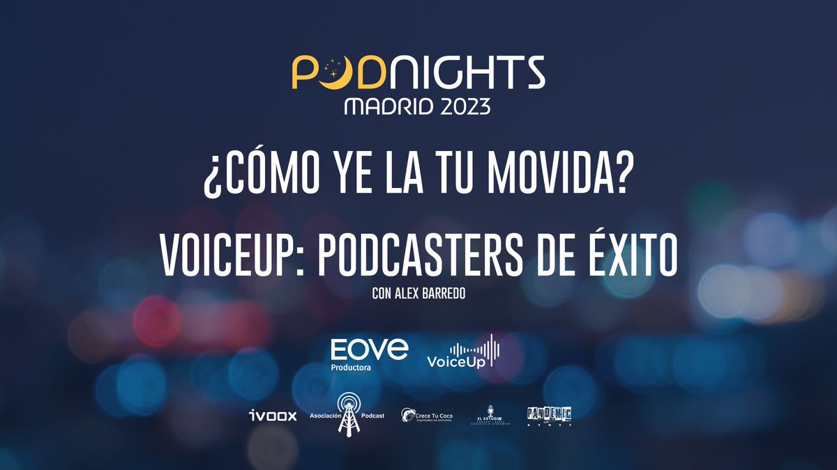¿Quieres asistir a nuestra próxima noche de podcasting madrileña?

Hazte con tu entrada para mañana y disfruta de la charla 'Podcasters de éxito' de <a href="/VoiceupAd/">VoiceUp</a> con <a href="/somospostpc/">Alex Barredo 📉</a> y el directo de '¿Cómo ye la tu movida?' con <a href="/JaviFdezDiaz/">Javi Fernández Díaz</a> y <a href="/PedroZuazua/">Pedro Zuazua</a> eventbrite.es/e/entradas-com…